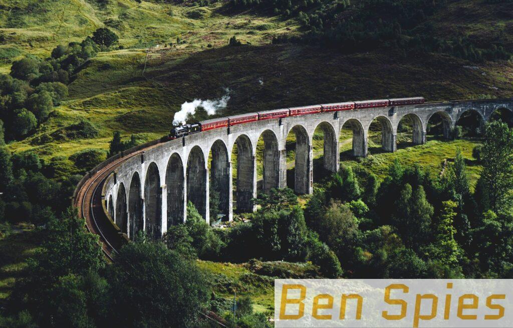 train on bridge surrounded with trees at daytime